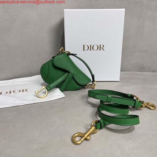 Replica Dior S5685 Micro Saddle Bag With Strap Scarlet Green Goatskin 2