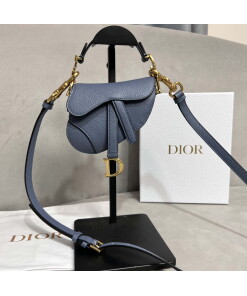 Replica Dior S5685 Micro Saddle Bag With Strap Scarlet Light Blue Goatskin