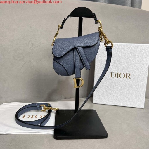 Replica Dior S5685 Micro Saddle Bag With Strap Scarlet Light Blue Goatskin 2