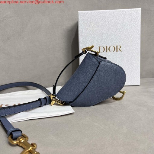 Replica Dior S5685 Micro Saddle Bag With Strap Scarlet Light Blue Goatskin 3
