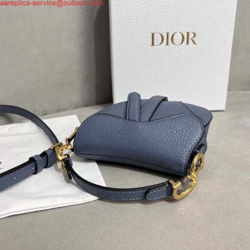 Replica Dior S5685 Micro Saddle Bag With Strap Scarlet Light Blue Goatskin 4