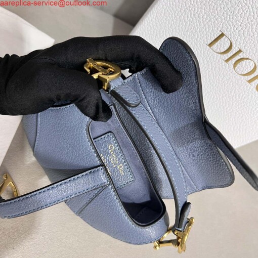 Replica Dior S5685 Micro Saddle Bag With Strap Scarlet Light Blue Goatskin 8