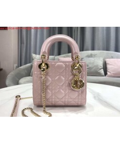 Replica Dior M0505 Mini Dior Lady Bag Pink Cannage lambskin Gold 2