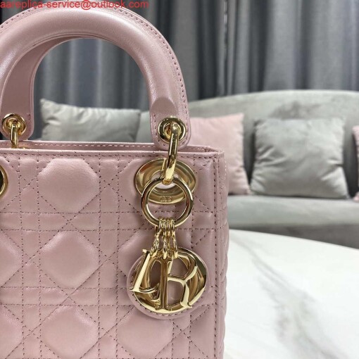 Replica Dior M0505 Mini Dior Lady Bag Pink Cannage lambskin Gold 4