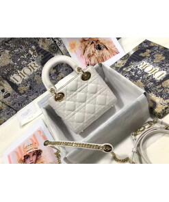 Replica Dior M0505 Mini Dior Lady Bag White Cannage lambskin Gold