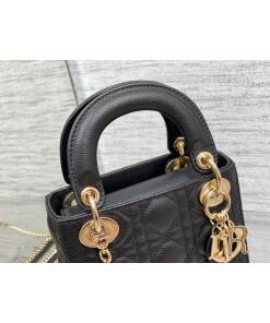Replica Dior M0505 Mini Dior Lady Bag Black Cannage Calfskin Gold