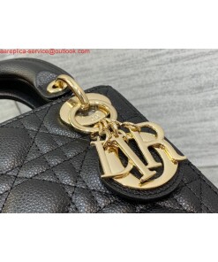 Replica Dior M0505 Mini Dior Lady Bag Black Cannage Calfskin Gold 2
