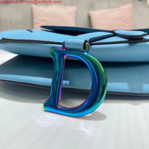 Replica Dior M0446 Dior Saddle Bag Light Blue Grained Calfskin Blue logo 6