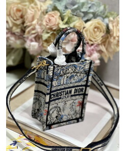 Replica Dior S5555 Mini Dior Book Tote Phone Bag Blue multicolor embroidery S1102