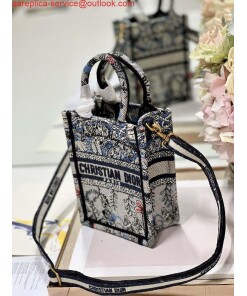 Replica Dior S5555 Mini Dior Book Tote Phone Bag Blue multicolor embroidery S1102 2