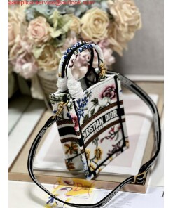 Replica Dior S5555 Mini Dior Book Tote Phone Bag White multicolor embroidery S1101