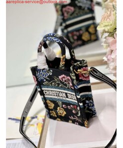 Replica Dior S5555 Mini Dior Book Tote Phone Bag black multicolor embroidery S1099 2