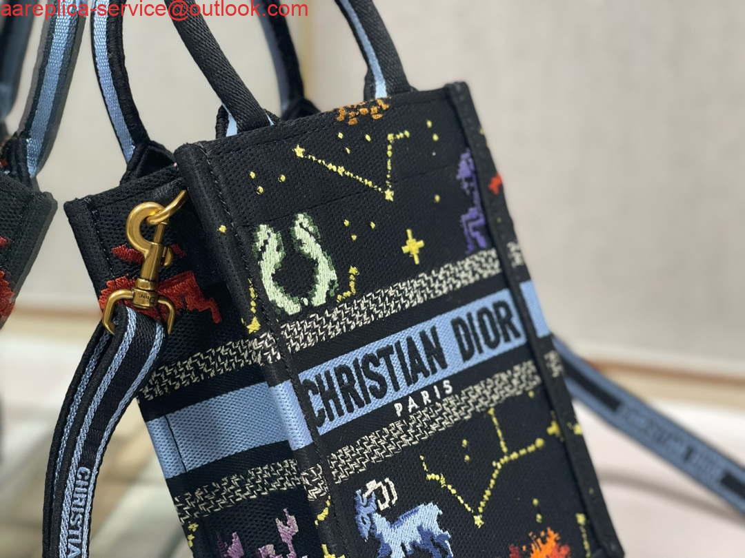 Replica Dior S5555 Mini Dior Book Tote Phone Bag black multicolor petites fleurs embroidery 3 Replica Dior S5555 Mini Dior Book Tote Phone Bag black multicolor petites fleurs embroidery 3