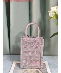 Replica Dior S5555 Mini Dior Book Tote Phone Bag Gray and Pink Toile de Jouy Reverse Embroidery 2