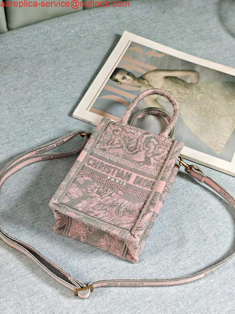 Replica Dior S5555 Mini Dior Book Tote Phone Bag Gray and Pink Toile de Jouy Reverse Embroidery 5 Replica Dior S5555 Mini Dior Book Tote Phone Bag Gray and Pink Toile de Jouy Reverse Embroidery 5