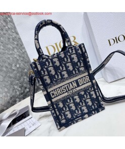 Replica Dior S5555 Mini Dior Book Tote Phone Bag Blue Dior Oblique Embroidery