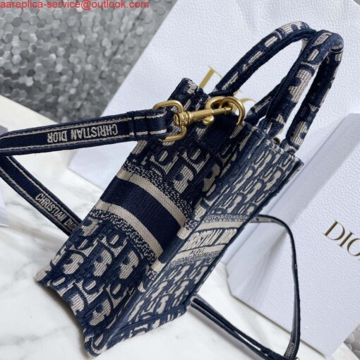 Replica Dior S5555 Mini Dior Book Tote Phone Bag Blue Dior Oblique Embroidery 2
