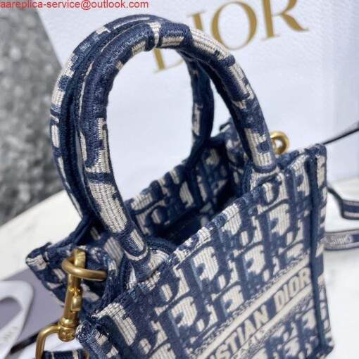 Replica Dior S5555 Mini Dior Book Tote Phone Bag Blue Dior Oblique Embroidery 4
