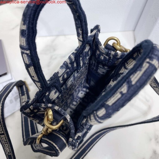 Replica Dior S5555 Mini Dior Book Tote Phone Bag Blue Dior Oblique Embroidery 5
