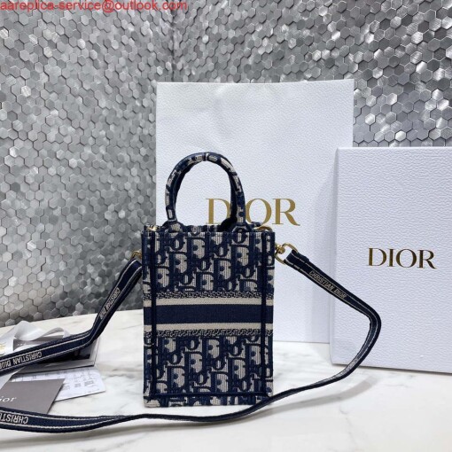 Replica Dior S5555 Mini Dior Book Tote Phone Bag Blue Dior Oblique Embroidery 7