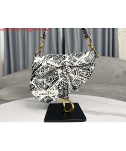 Replica Dior M0455 Saddle Bag With Strap Ultramatte Calfskin White & Black