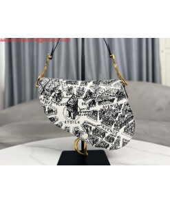 Replica Dior M0455 Saddle Bag With Strap Ultramatte Calfskin White & Black 2