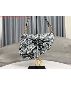 Replica Dior M0455 Saddle Bag With Strap Black and White Ultramatte Calfskin