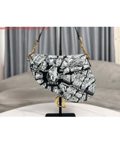 Replica Dior M0455 Saddle Bag With Strap Black and White Ultramatte Calfskin 2