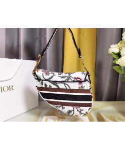 Replica Dior M0455 Saddle Bag With Strap White Cross-Stitch Embroidery