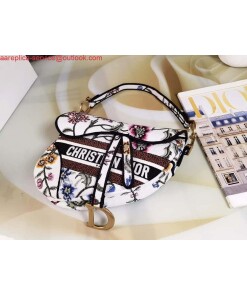 Replica Dior M0455 Saddle Bag With Strap White Cross-Stitch Embroidery 2
