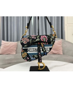 Replica Dior M0455 Saddle Bag With Strap Black Cross-Stitch Embroidery