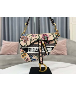 Replica Dior M0455 Saddle Bag With Strap Pink Cross-Stitch Embroidery