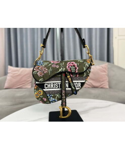 Replica Dior M0455 Saddle Bag With Strap Green Cross-Stitch Embroidery