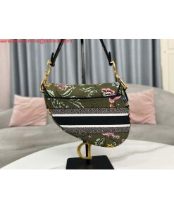 Replica Dior M0455 Saddle Bag With Strap Green Cross-Stitch Embroidery 2