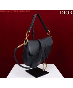 Replica Dior M0455 Saddle Bag With Strap Ultramatte Calfskin Black Gold