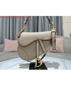 Replica Dior M0455 Saddle Bag With Strap Light Gray Grained Calfskin