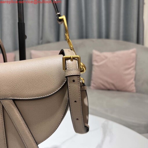 Replica Dior M0455 Saddle Bag With Strap Light Gray Grained Calfskin 3