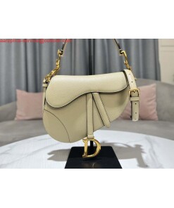 Replica Dior M0455 Saddle Bag With Strap Apricot Grained Calfskin
