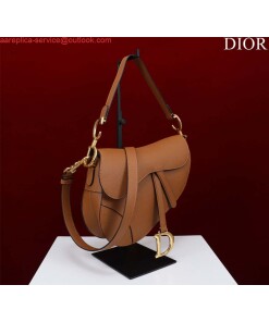 Replica Dior M0455 Saddle Bag With Strap Brown Grained Calfskin