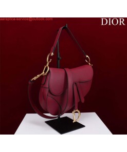 Replica Dior M0455 Saddle Bag With Strap Wine Red Grained Calfskin
