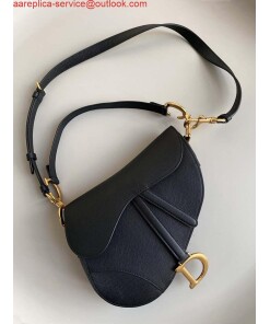 Replica Dior M0455 Saddle Bag With Strap Black Grained Calfskin