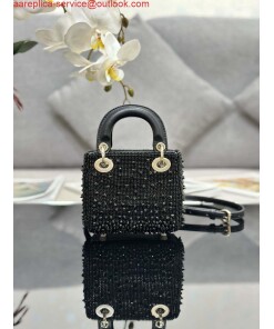 Replica Dior S0856 MICRO LADY DIOR BAG Horizon Metallic Cannage Lambskin embroidery beads Black