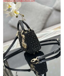 Replica Dior S0856 MICRO LADY DIOR BAG Horizon Metallic Cannage Lambskin embroidery beads Black 2