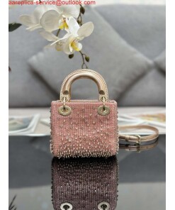 Replica Dior S0856 MICRO LADY DIOR BAG Horizon Metallic Cannage Lambskin embroidery beads Pink