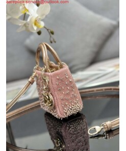Replica Dior S0856 MICRO LADY DIOR BAG Horizon Metallic Cannage Lambskin embroidery beads Pink 2