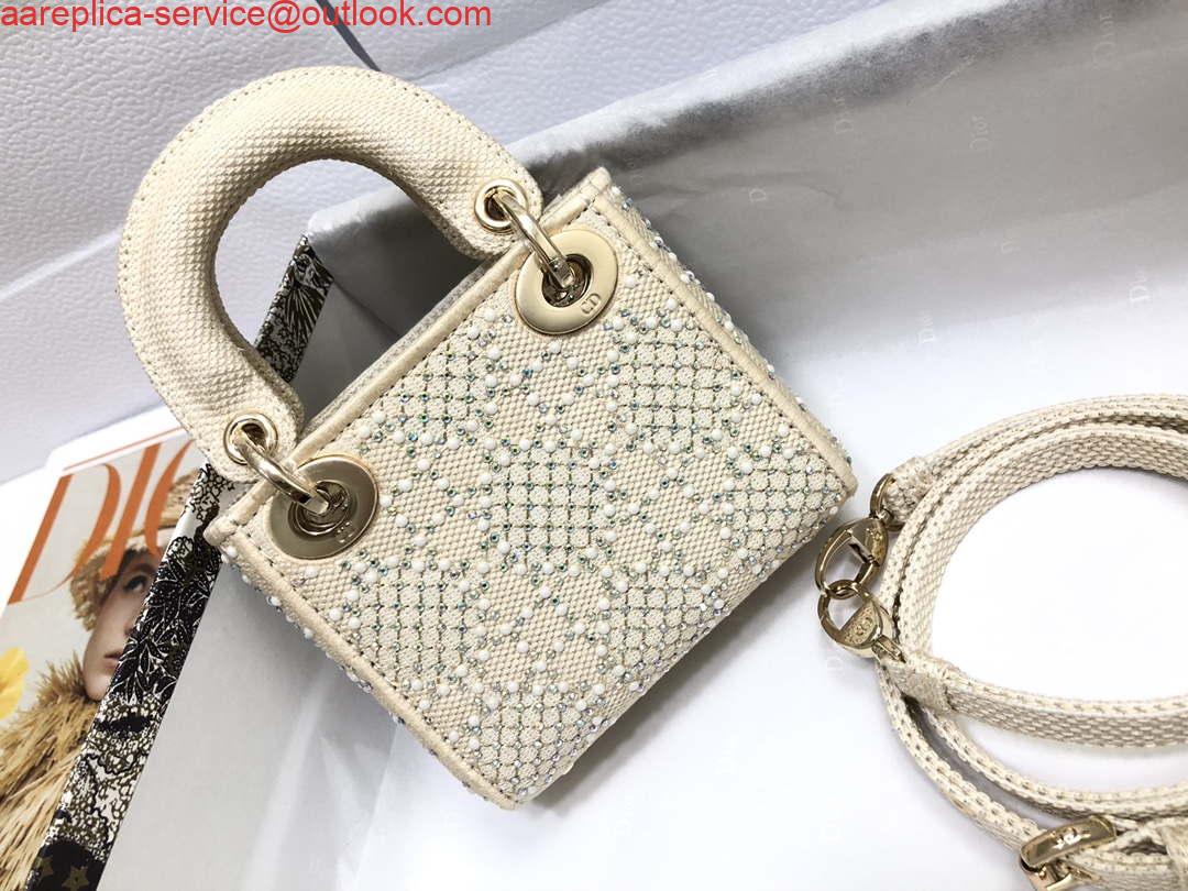 Replica Dior M0505 Mini Dior Lady Bag Apricot Metallic Cannage Lambskin with Embroidered Beads Replica Dior M0505 Mini Dior Lady Bag Apricot Metallic Cannage Lambskin with Embroidered Beads