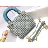 Replica Dior M0505 Mini Dior Lady Bag Blue Metallic Cannage Lambskin with Embroidered Check Beads