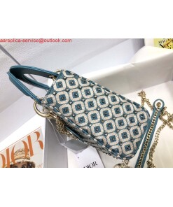 Replica Dior M0505 Mini Dior Lady Bag Blue Metallic Cannage Lambskin with Embroidered Check Beads 2
