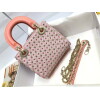 Replica Dior M0505 Mini Dior Lady Bag Pink Metallic Cannage Lambskin with Embroidered Check Beads