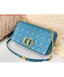 Replica Dior Large Caro Bag M9243 Calfskin Blue Gold 2